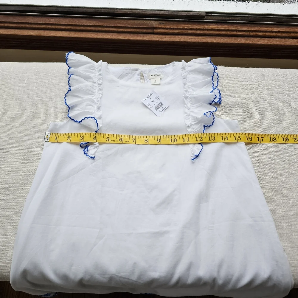New! Crewcuts Sz 8 Girls White Scalloped Hem Blue Embroidered Shift Dress - Picture 5 of 10